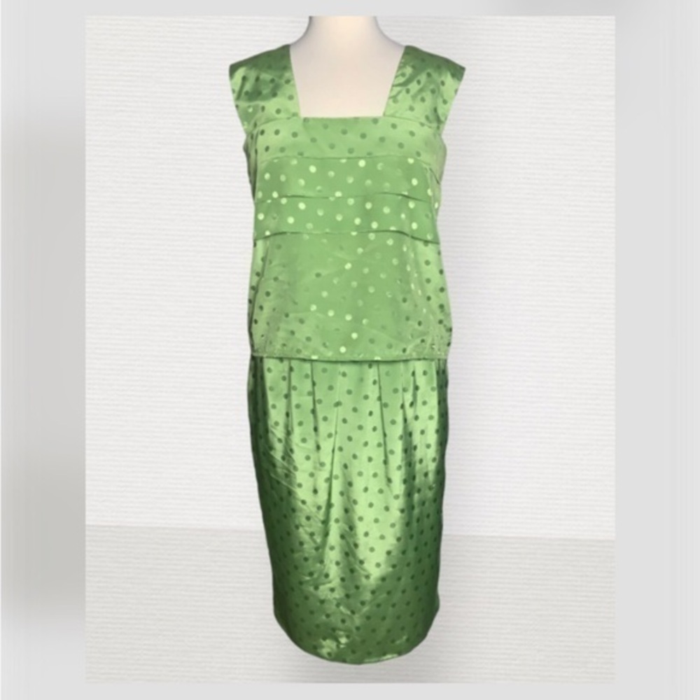 Howard Wolf Vintage 60’s-70’s Lime Green Satin Polka Dot Sleeveless Skirt Set 6